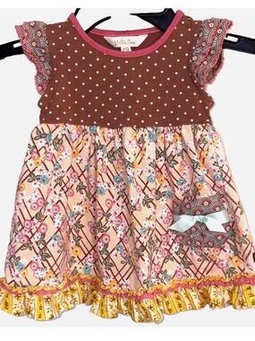 Matilda Jane Size 6 - 12 Months Girls Brown Polka Dot Floral Ruffle Dress